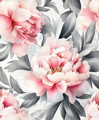 Poster - An abstract pattern with a bouquet of peonies. Pastel wallpaper in pastel colors.