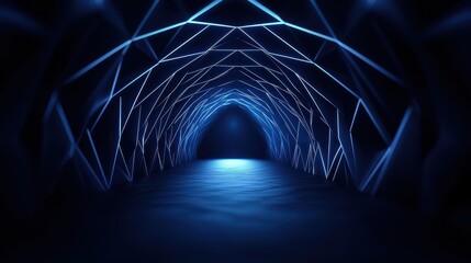 Fototapete - Futuristic blue tunnel with geometric patterns