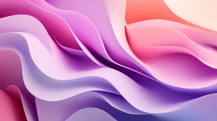 Poster - Three-dimensional render of an abstract background with paper waves, modern wallpaper with wavy folds in pink, blue, violet, and blue