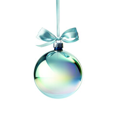 Wall Mural - blue Christmas ball with ribbon and a bow, isolated on background. Generative AI