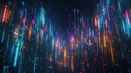 Poster - 3D render of neon background with rays of lasers, abstract neon background with colorful lines, and virtual reality wallpaper