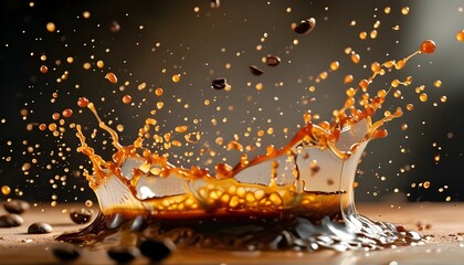 Wall Mural - Dynamic coffee splash creating a mesmerizing dance of vibrant brown droplets in mid-air