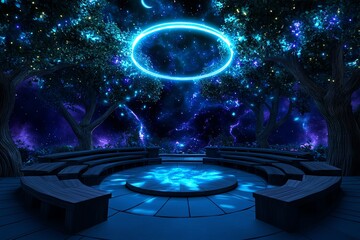 Aufkleber - A virtual classroom in a fantasy world where students attend lessons taught by mythical beings, combining e-learning with a magical setting