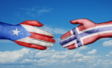 Wall Mural - Norway and Puerto Rico country handshaking with flags, consensus concept international co-operation illustration