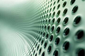 Poster - Abstract close-up of a textured surface featuring circular holes, creating a dynamic pattern with a soothing green color palette.
