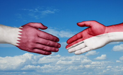 Poster - Indonesia and Qatar country handshaking with flags, consensus concept international co-operation illustration