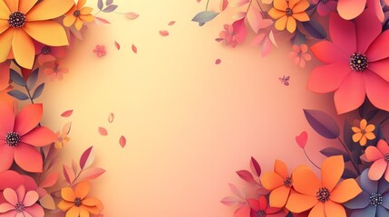 Poster - Background with soft pastels. 4K organic, colorful flowers pattern. Flower illustration with leaves. Beautiful abstract background or wallpaper. Pink, orange, blue, peach.