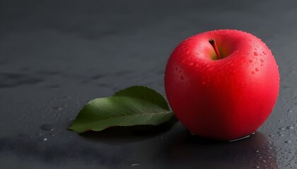 Canvas Print - Vibrant red apple resting on a pristine white table, showcasing simplicity and elegance