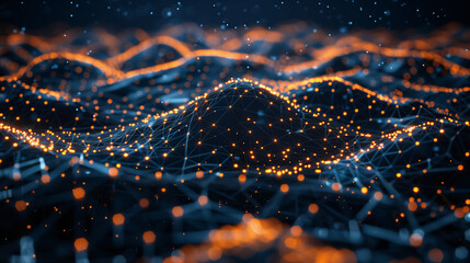 Abstract digital network with glowing orange nodes and connected lines