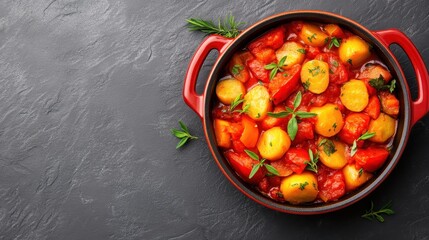 Colorful French Ratatouille in a Red Pot