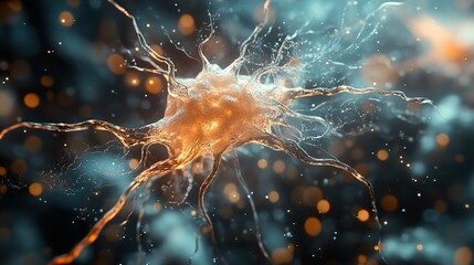 Wall Mural - microscopic cell structure - glowing neuron in 3d