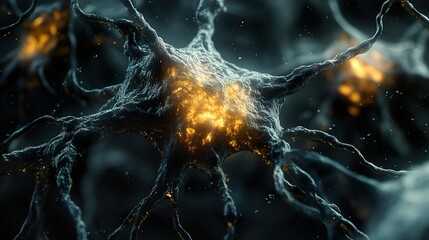 Wall Mural - microscopic view of a neuron - exploring the brain's complex network