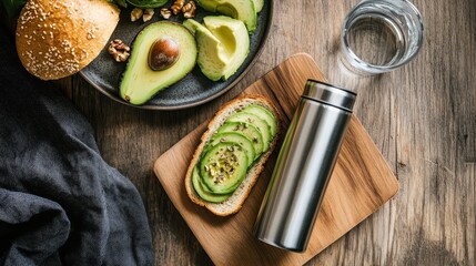 Wall Mural - Healthy Avocado Breakfast on Wooden Table