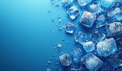 Poster - Ice Cubes on a Blue Background