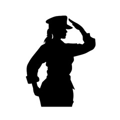 Wall Mural - Female Soldier Saluting in Profile Silhouette Isolated on White Background – Vector Illustration