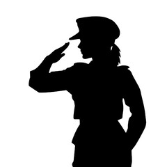 Wall Mural - Woman in Military Uniform Saluting Silhouette Isolated on White Background – Vector Illustration