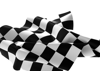 The checkered flag waves in the wind signifying the end of the race