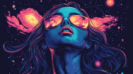 surreal tattoo art featuring a woman immersed in the cosmos represents themes of magic esotericism a