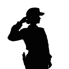 Wall Mural - Woman in Military Uniform Salute Profile Silhouette Isolated on White Background – Vector Illustration