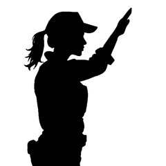 Female Army Soldier Salute Silhouette Isolated on White Background – Vector Illustration