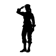 Wall Mural - Profile Silhouette of a Military Woman Saluting Isolated on White Background – Vector Illustration