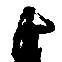 Wall Mural - Silhouette of a Female Soldier Saluting in Profile View Isolated on White Background – Vector Illustration