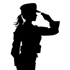 Wall Mural - Female Military Officer Salute Silhouette Isolated on White Background – Vector Illustration