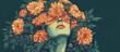 © DigitalDruid - 2d illustration of an embarrassed girl with flowers replacing her body Surreal artwork suitable for tattoos cards posters banners and t shirt designs