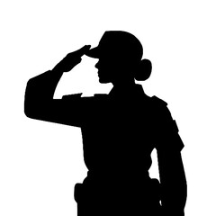 Wall Mural - Silhouette of a Female Soldier Saluting in Profile Isolated on White Background – Vector Illustration