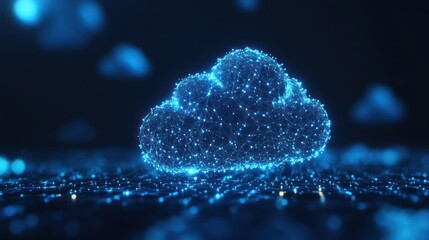 Wall Mural - Abstract digital cloud illustration with glowing blue lights.