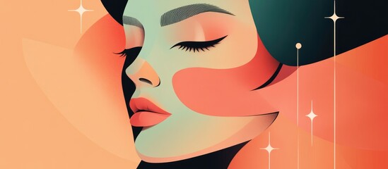 Wall Mural - Surreal 2d illustration of a woman s face featuring geometric elements suitable for concepts related to psychology and mental health branding