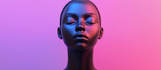 Wall Mural - Abstract 3D rendering of a black female bust with a flat anonymous extruded face set against a gradient background