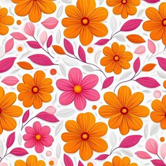 Bright floral pattern featuring colorful flowers and leaves, perfect for spring-themed designs and cheerful backgrounds.