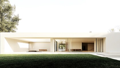 Wall Mural - Modern Minimalist House with Glass Walls and Lush Lawn