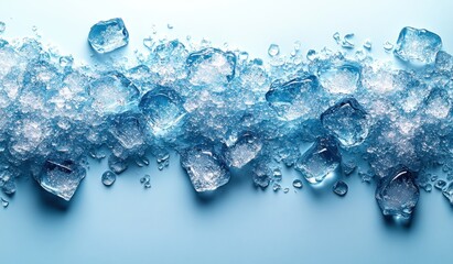 Poster - Ice Cubes on Blue Background