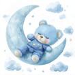 © Avr Di - Teddy bear illustration with white isolated background. Cute baby shower, birthday, teddy bear illustration in watercolor.