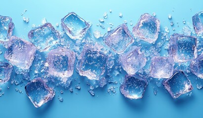 Poster - Ice Cubes on Blue Background