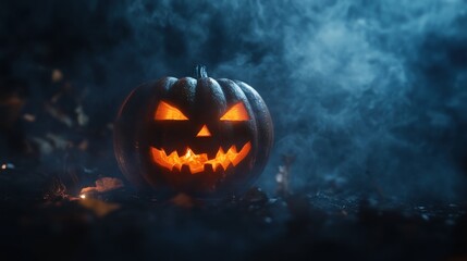 Canvas Print - A glowing jack-o'-lantern amidst fog, symbolizing Halloween festivities.