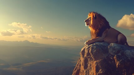 Wall Mural - Isolated Lion on Top of Mountain Ridge, Photo Realistic, Pattern Background, Wallpaper, Cover and Screen for Smartphone, PC, Laptop, 9:16 and 16:9 Format