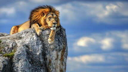 Wall Mural - Isolated Lion on Top of Mountain Ridge, Photo Realistic, Pattern Background, Wallpaper, Cover and Screen for Smartphone, PC, Laptop, 9:16 and 16:9 Format