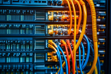 Poster - Data Cables. Network Switch and Ethernet Cables in Data Center Technology