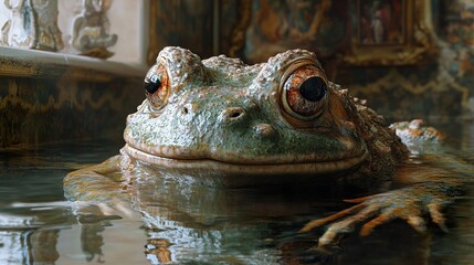 Canvas Print - Close Up Portrait of a Frog in Water