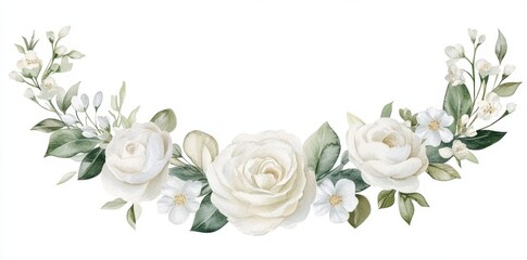 Wall Mural - Various watercolor floral illustrations. White flowers, roses, peonies, green leaf branches collection. Wedding invites, wallpapers, fashion. Eucalyptus olive leaves chamomile.