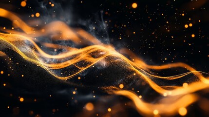 Fototapete - A dark background highlights flowing lines of gold and orange, creating a dynamic and futuristic visual effect that captures the imagination and evokes technology