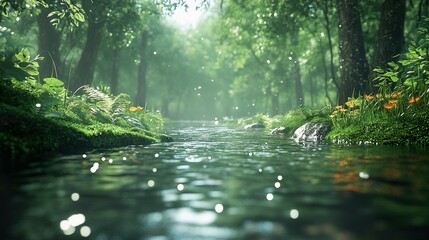 Poster - Serene Forest River: Tranquil Nature Scenery