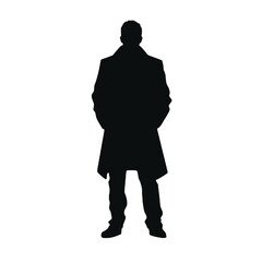 Silhouette of a Man Wearing a Jacket – Black and White Vector on Transparent Background for Icons and Ads