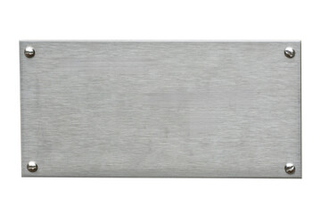 distressed stainless steel plaque with a brush silver metal texture and screws, png file cut out and