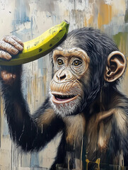 Poster - Affe hält eine Banane