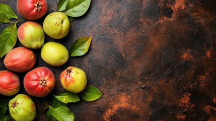 A vibrant arrangement of apples on a textured surface, showcasing fresh produce.