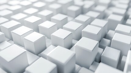 Poster - 3D rendering of an abstract cube background featuring a white voxel mosaic with geometric shapes